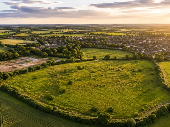 Agricultural farmland in the UK showing arable fields and countryside