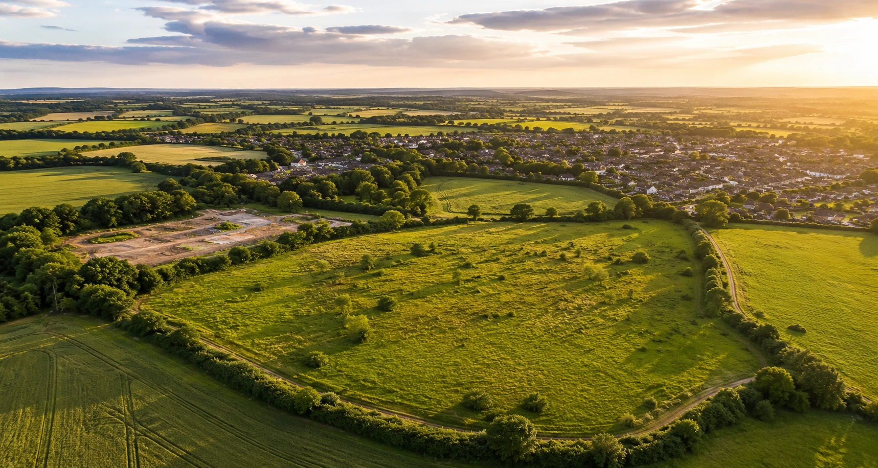 Agricultural farmland in the UK showing arable fields and countryside
