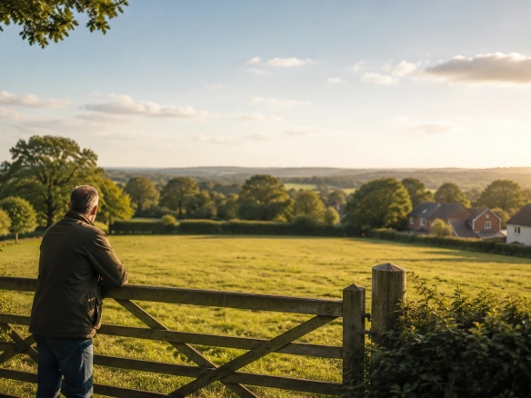 Development land with housing on the edge of a UK village