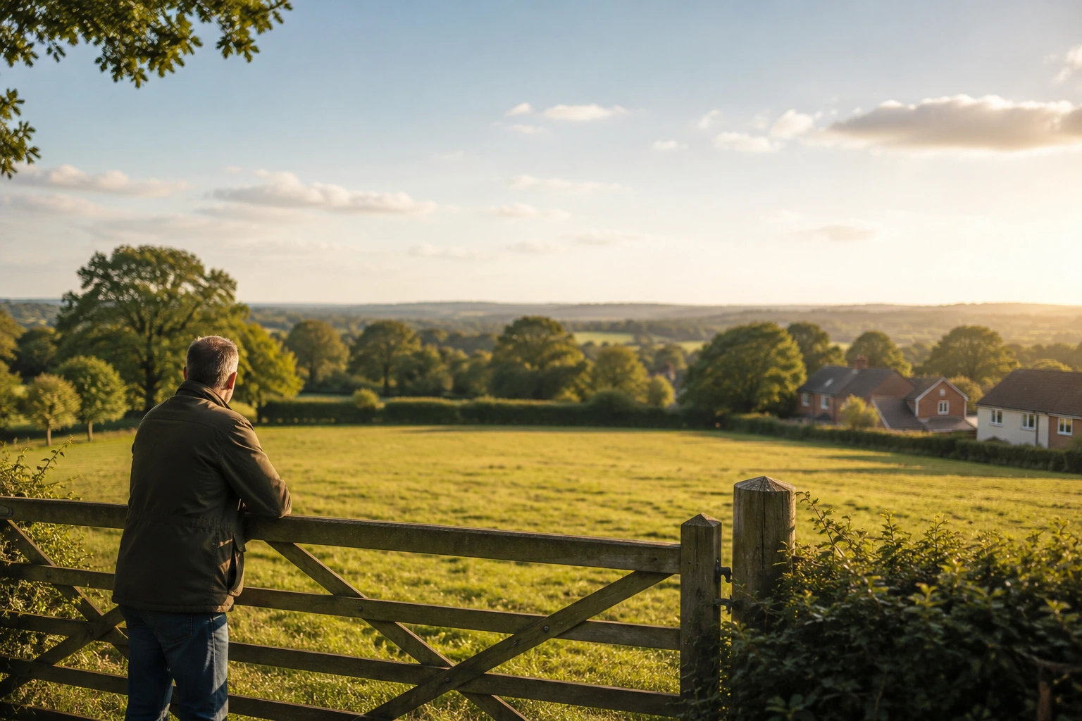 Development land with housing on the edge of a UK village